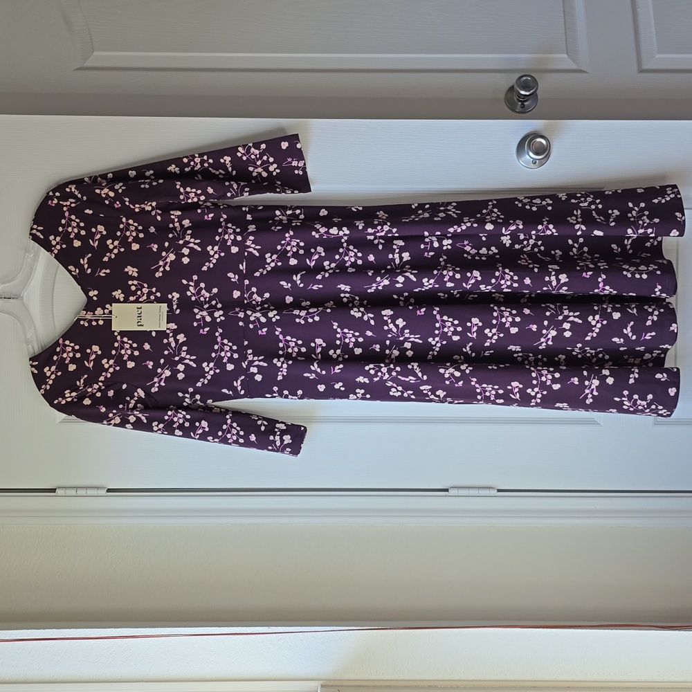 NWT Pact Organic Sustainable Cotton Fit & Flare Floral  Midi Dress Sz M - Picture 3 of 9